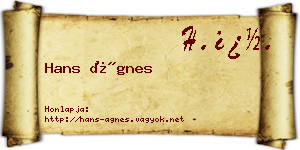 Hans Ágnes névjegykártya