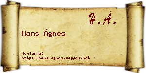 Hans Ágnes névjegykártya